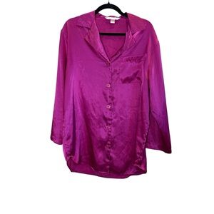Vintage Victoria's Secret Fuchsia Satin Button Down Night Shirt sz S